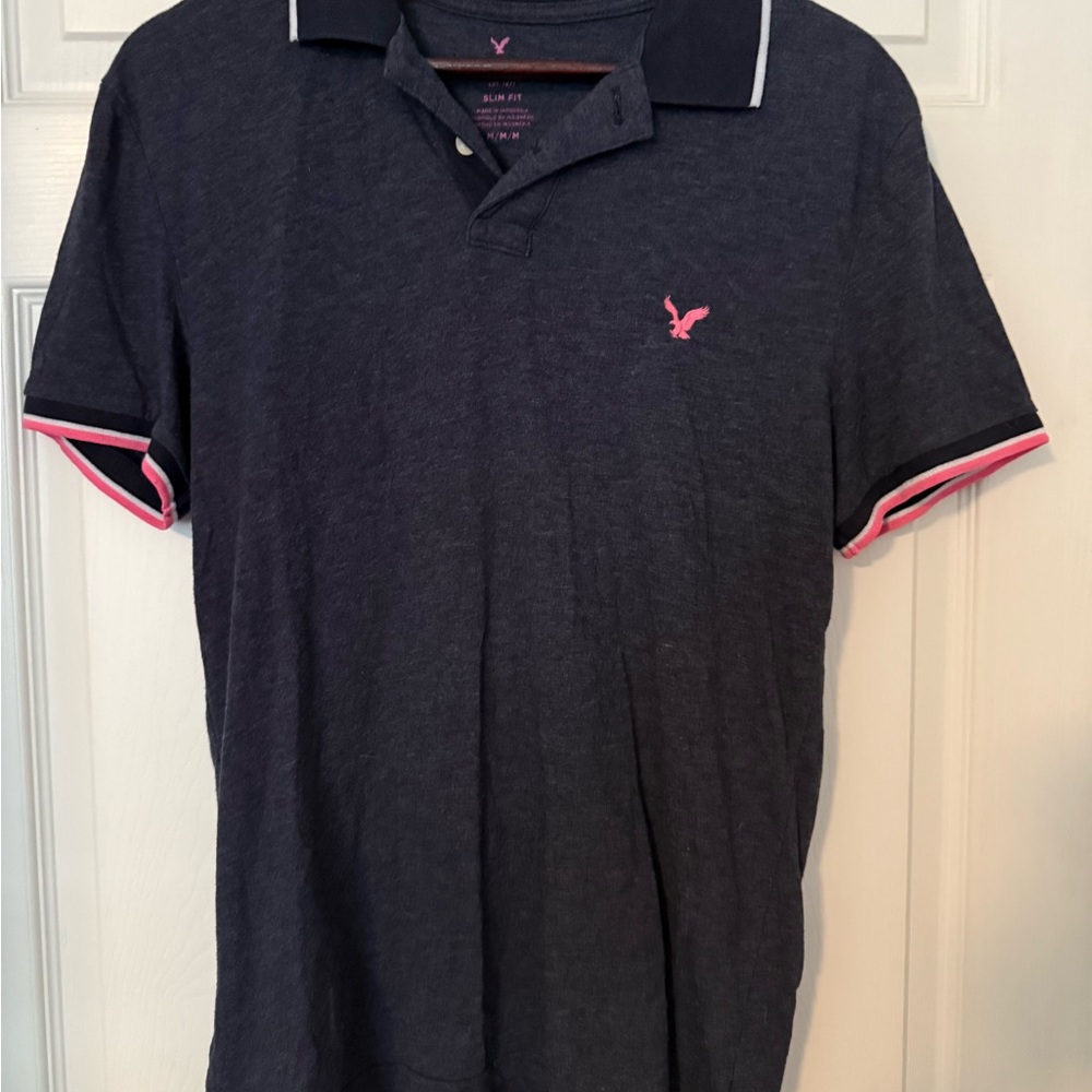 Men's AE Navy Polo Shirt with Pink Accents